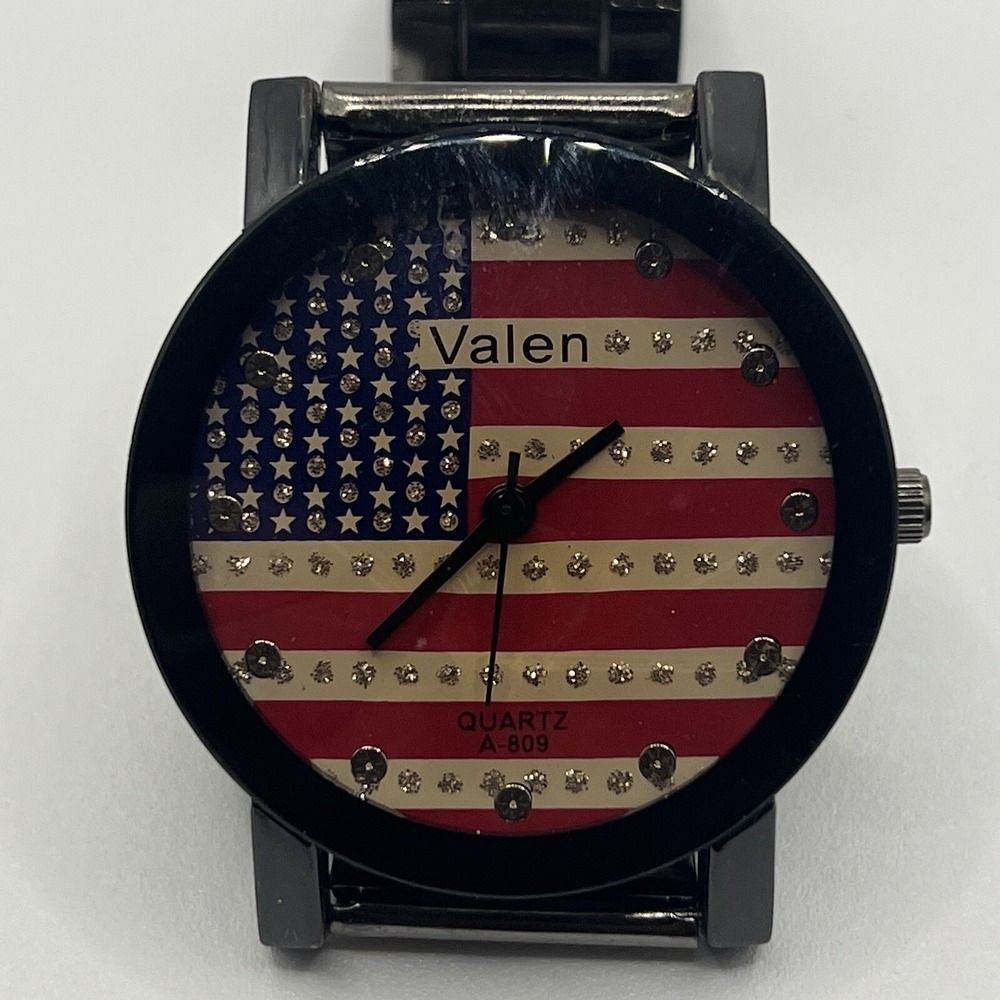 American Flag Wrist Watch Black Band Stainless‎ Steel Back Quartz Fashion